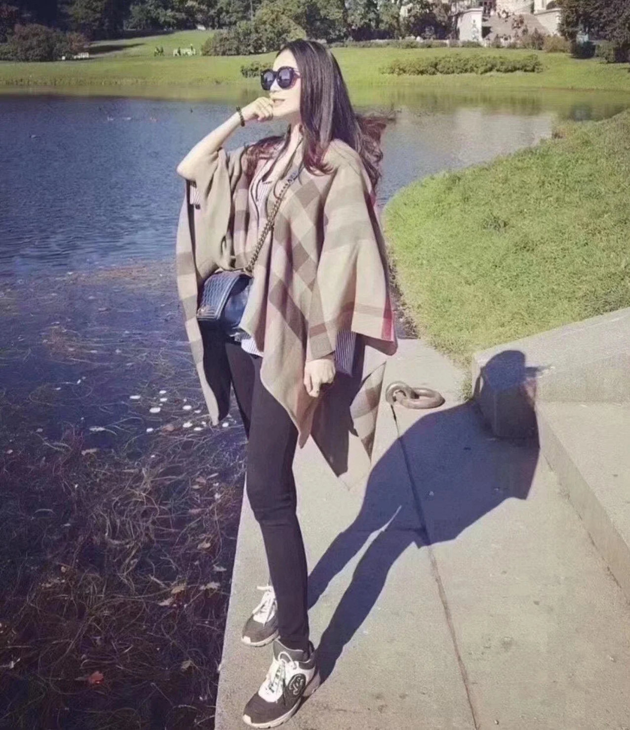 Beige Checker wool shawl