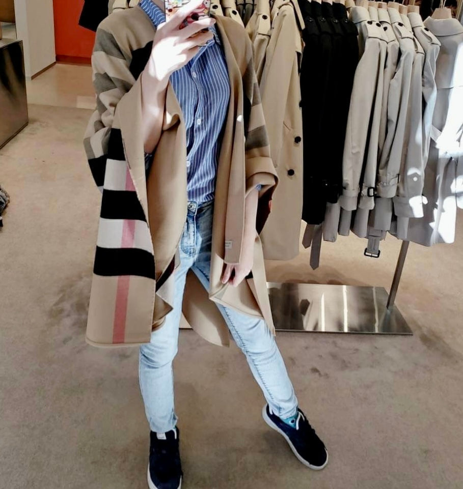 Beige Checker wool shawl